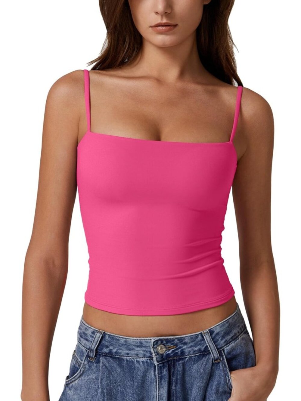 Women's Rosy Fitted Camisole Double Lined Spaghetti Strap Adjustable Fit Top
